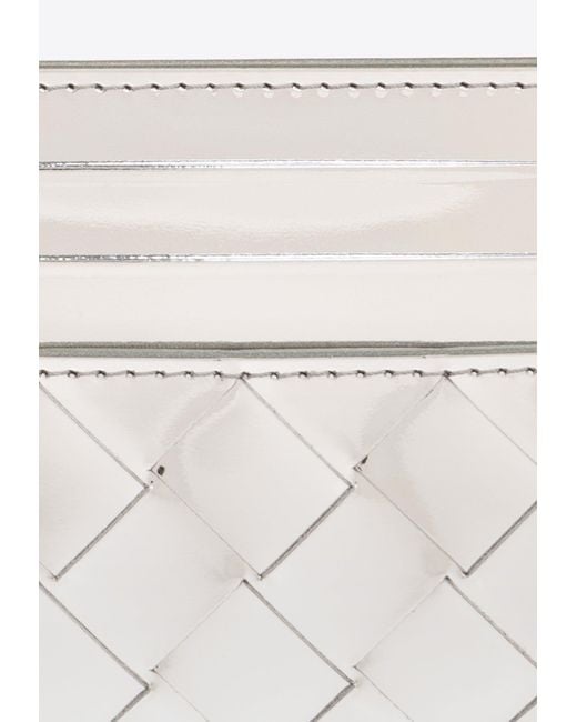 Bottega Veneta White Intrecciato Leather Metallic Cardholder