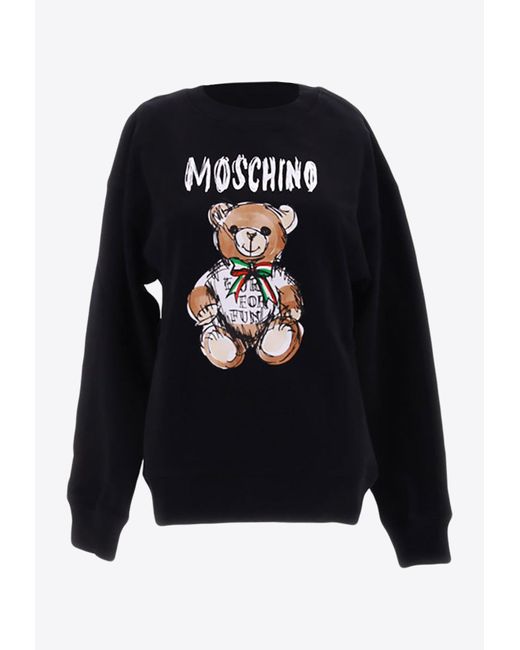 Moschino Black Teddy Bear Print Crewneck Sweatshirt
