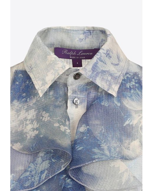 Ralph Lauren Blue Dylon Floral Print Silk Shirt