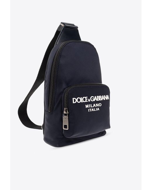 Dolce & Gabbana Blue One-Shoulder Logo Print Backpack for men
