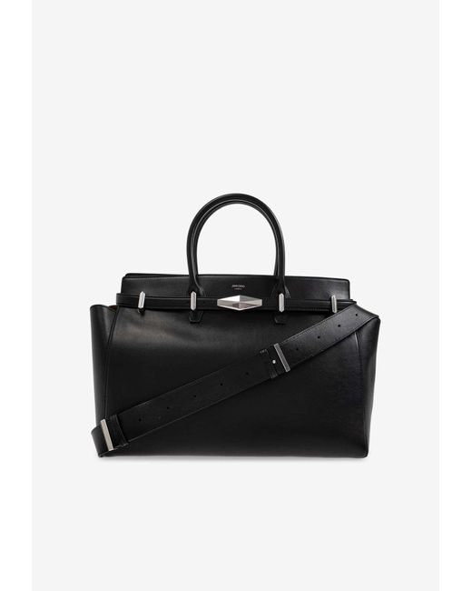 Jimmy Choo Black Medium Diamond Belted Top Handle Bag