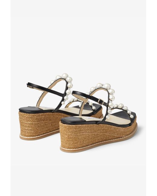 Jimmy Choo White Amatuus 60 Pearls And Crystal Wedge Sandals