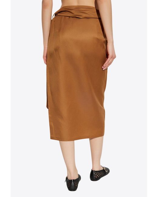 Max Mara Brown Tequila Linen And Silk Twill Midi Skirt