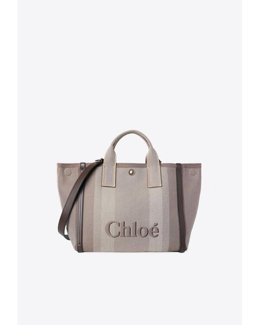 Chloé Brown Raised Logo Canvas Tote Bag