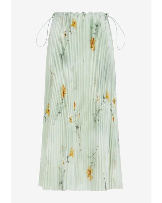 Balenciaga Green Floral Plisse Midi Skirt