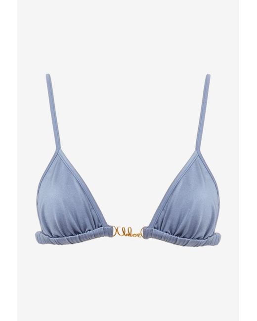 Chloé Blue Logo Plate Bikini Top