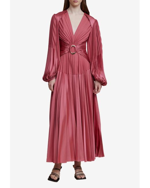 Acler Red Oakfield Pleated Maxi Dress