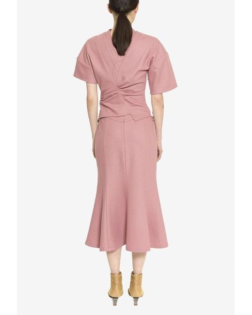 Dawei Pink Flared Midi Skirt With Button Details