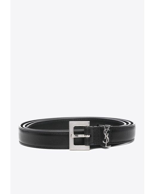 Saint Laurent White Cassandre Thin Leather Belt