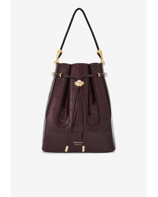 Ferragamo Brown Bucket Bag With Inlays (m)