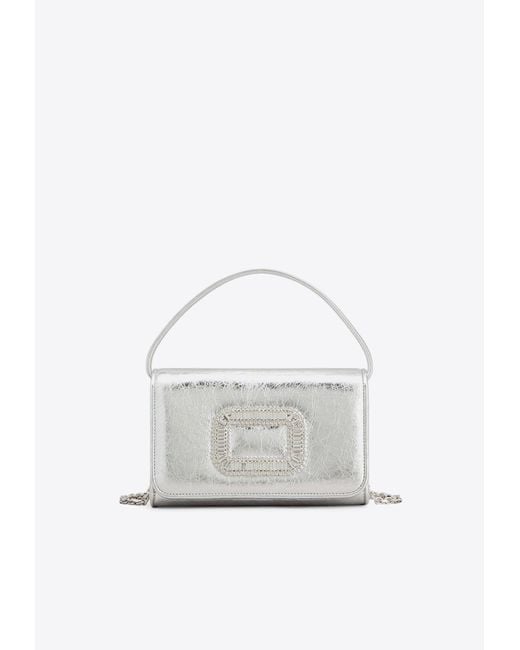 Roger Vivier White Micro Pilgrim Metallic Leather Crossbody Bag
