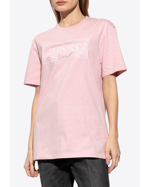 Versace Pink 90S Vintage Barocco Logo T-Shirt