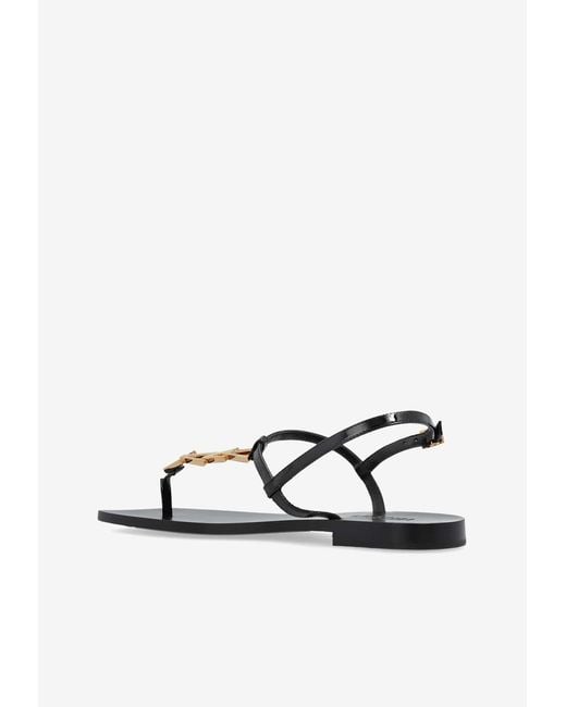 Versace White V-Chain Leather Flat Sandals