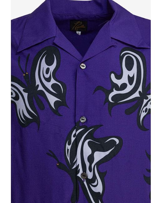 Needles Blue One-Up Buttoned Shirt for men