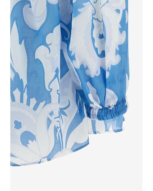 Etro Blue Paisley Print Sheer Blouse