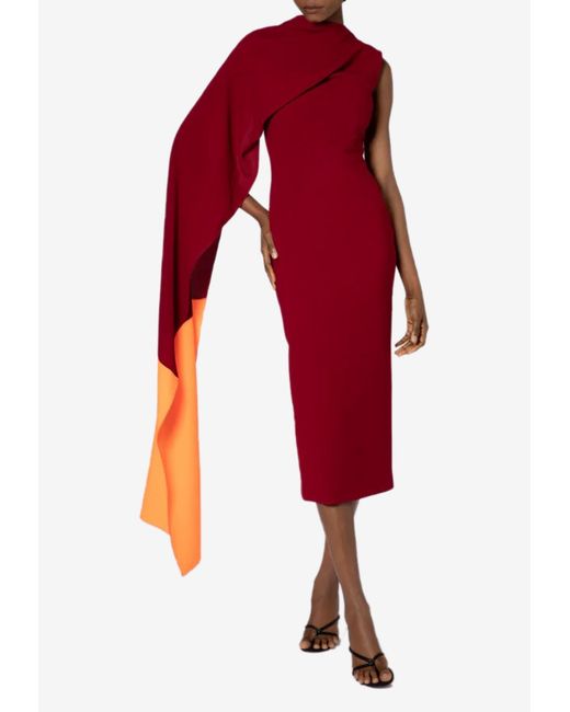 Roksanda Red Edith Cape Shoulder Midi Dress