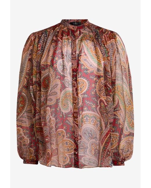 Etro Brown Printed Silk Shirt