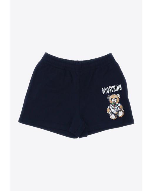 Moschino Blue Teddy Bear Print Mini Shorts