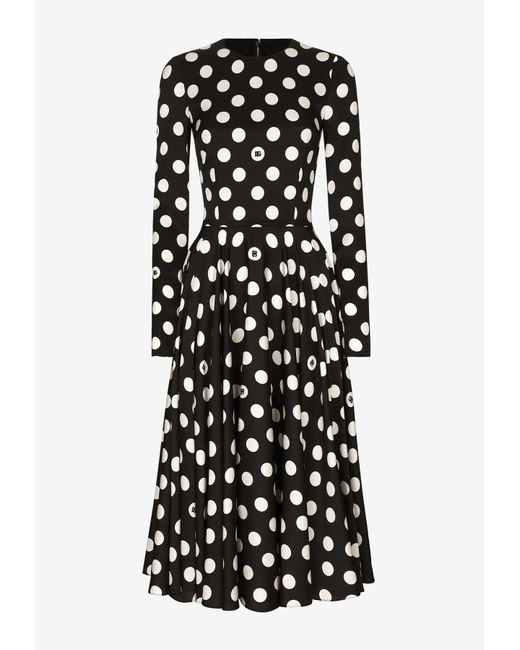 Dolce & Gabbana Black Polka Dot Print Midi Dress