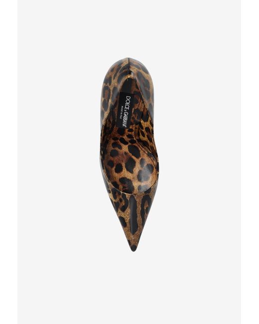 Dolce & Gabbana White Lollo 105 Leopard Print Patent Leather Pumps