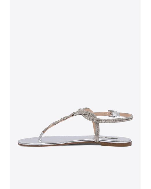 Ninalilou White Elisa Laminated Leather Braided Sandals