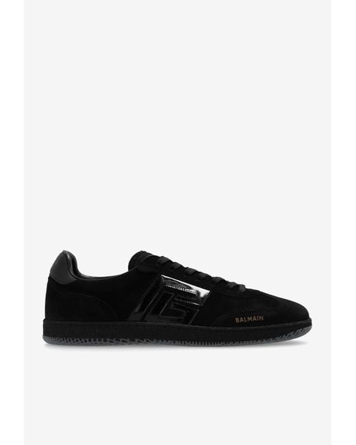 Balmain Black Swan Suede Low-Top Sneakers for men