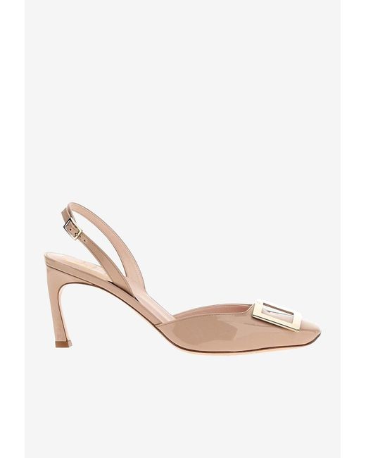 Roger Vivier White Trompette 70 Patent Leather Slingback Pumps