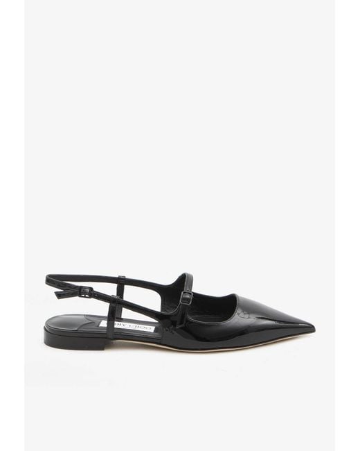 Jimmy Choo White Didi Patent-Leather Pointed Toe Flats