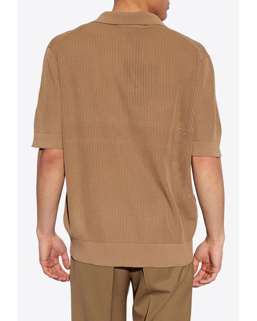 Dolce & Gabbana Brown Ribbed Knit Polo T-Shirt for men