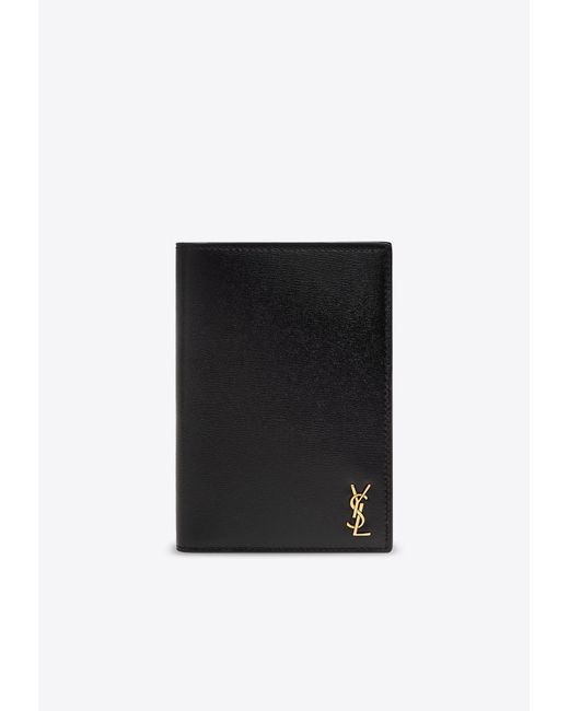 Saint Laurent Black Tiny Cassandre Leather Passport Holder for men