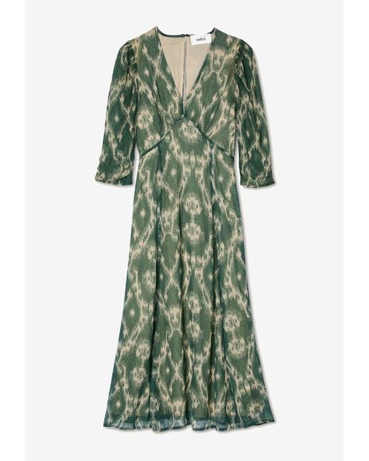 Ba&sh Green Matsa Printed Midi Dress