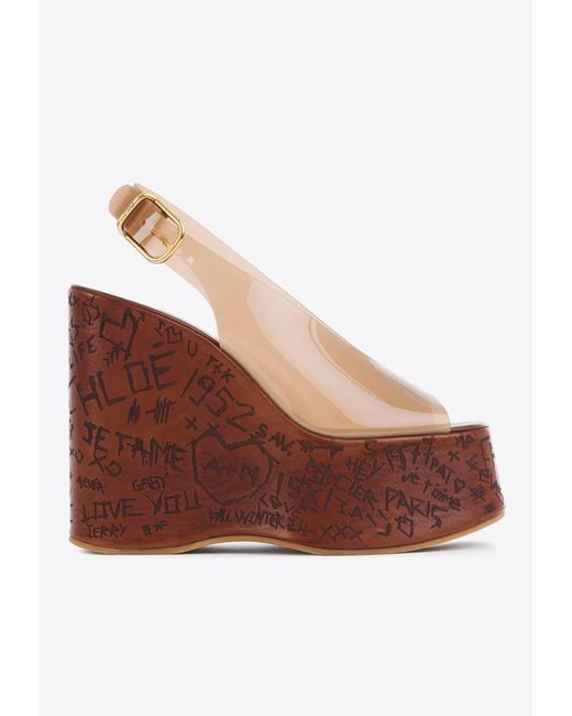 Chloé Brown Maxime 130 Plexi Wedge Sandals