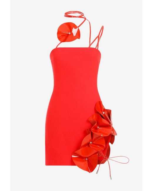 David Koma Red Flower Hip Cut Out Mini Dress