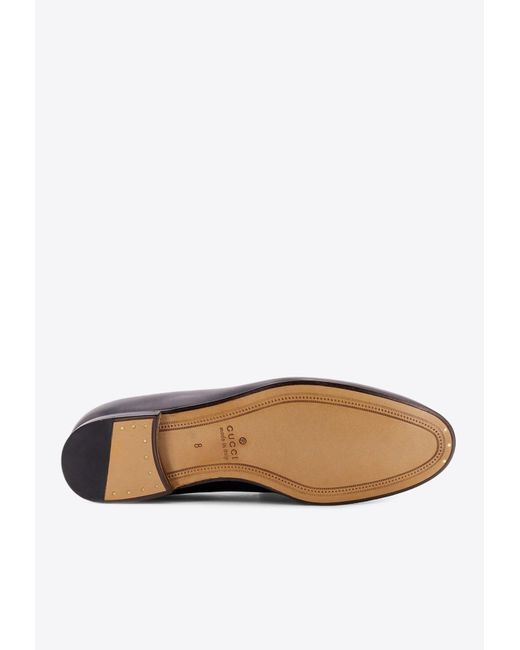 Gucci Black Horsebit Plaque Leather Loafers for men