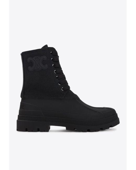 Céline Black Triomphe Lace-Up Boots
