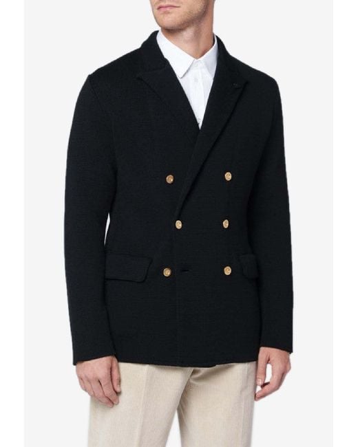 Lardini Black Wool Knit Double-Breasted Blazer for men