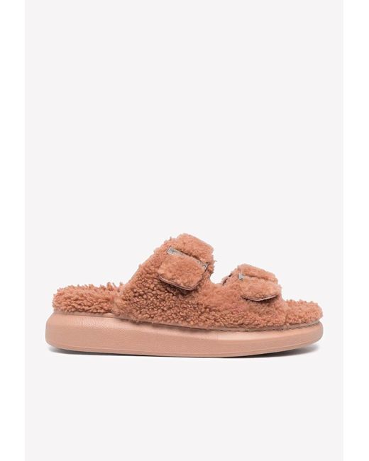 Alexander McQueen Shearling Fur Flat Sandals in Pink Lyst