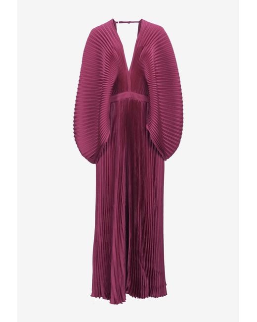 L'idée Red Versailles Plisse Satin Gown
