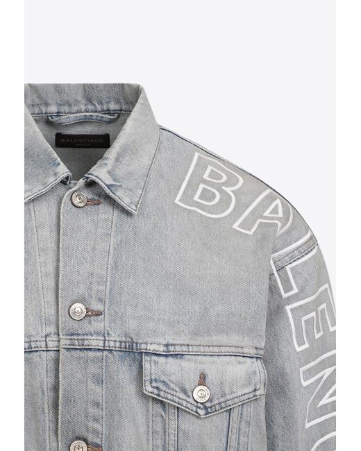 Balenciaga Gray Logo Print Oversized Denim Jacket for men