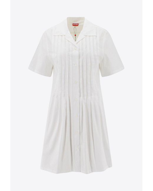 KENZO White Pleated Mini Shirt Dress