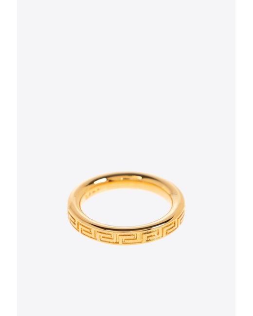 Versace White Engraved-Greca Brass Ring