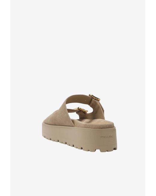 Prada White Ecru Suede Sandals