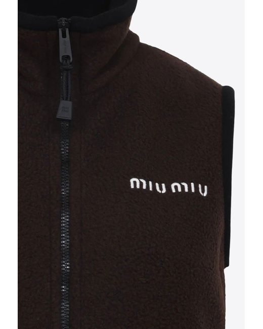 Miu Miu Black Logo-Embroidered Fleece Mini Dress
