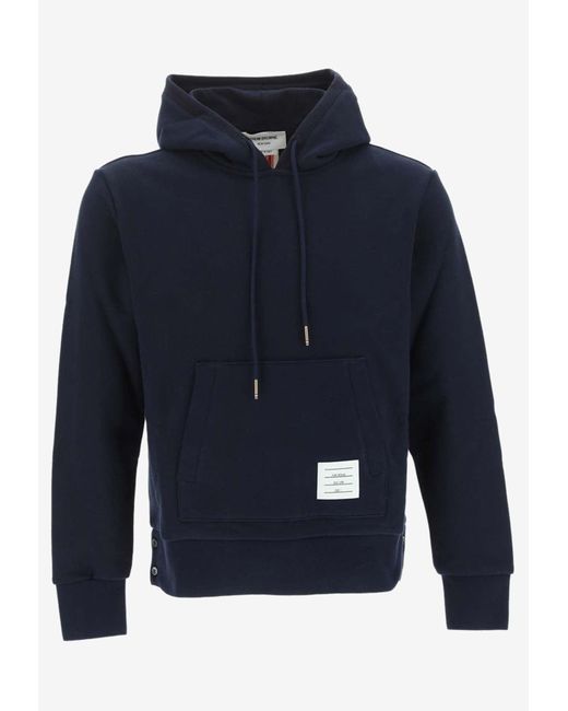 Thom Browne Blue Name Tag Patch Hooded Sweatshirt for men