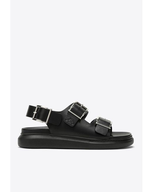 Alexander McQueen Black Double Strap Leather Sandals for men