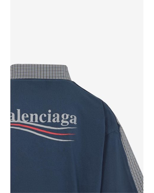Balenciaga Gray Short-Sleeved Checked Distressed Shirt for men