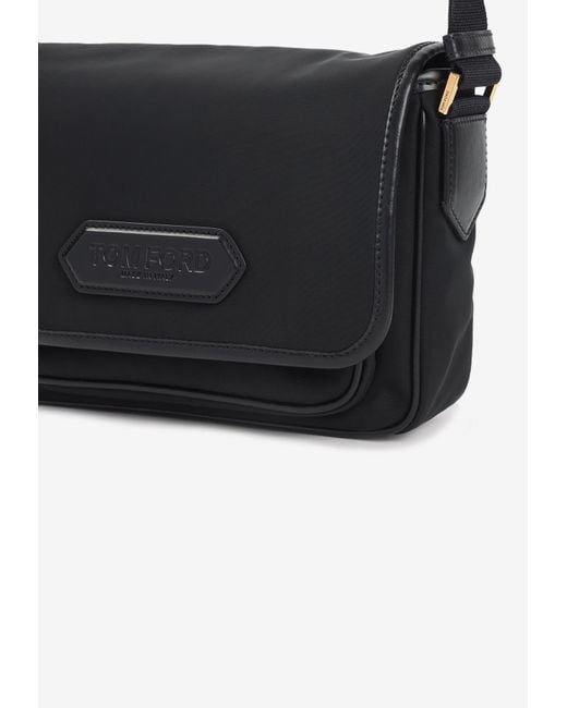 Tom Ford Black Leather-Trimmed Logo Messenger Bag for men