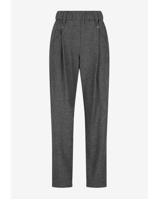 Brunello Cucinelli Gray Signature Jewel Straight-Leg Pants