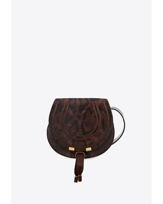 Chloé Brown Small Marcie Saddle Python-Embossed Crossbody Bag