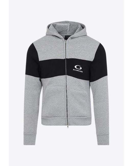 Balenciaga Gray Logo Zip-Up Hooded Sweatshirt for men